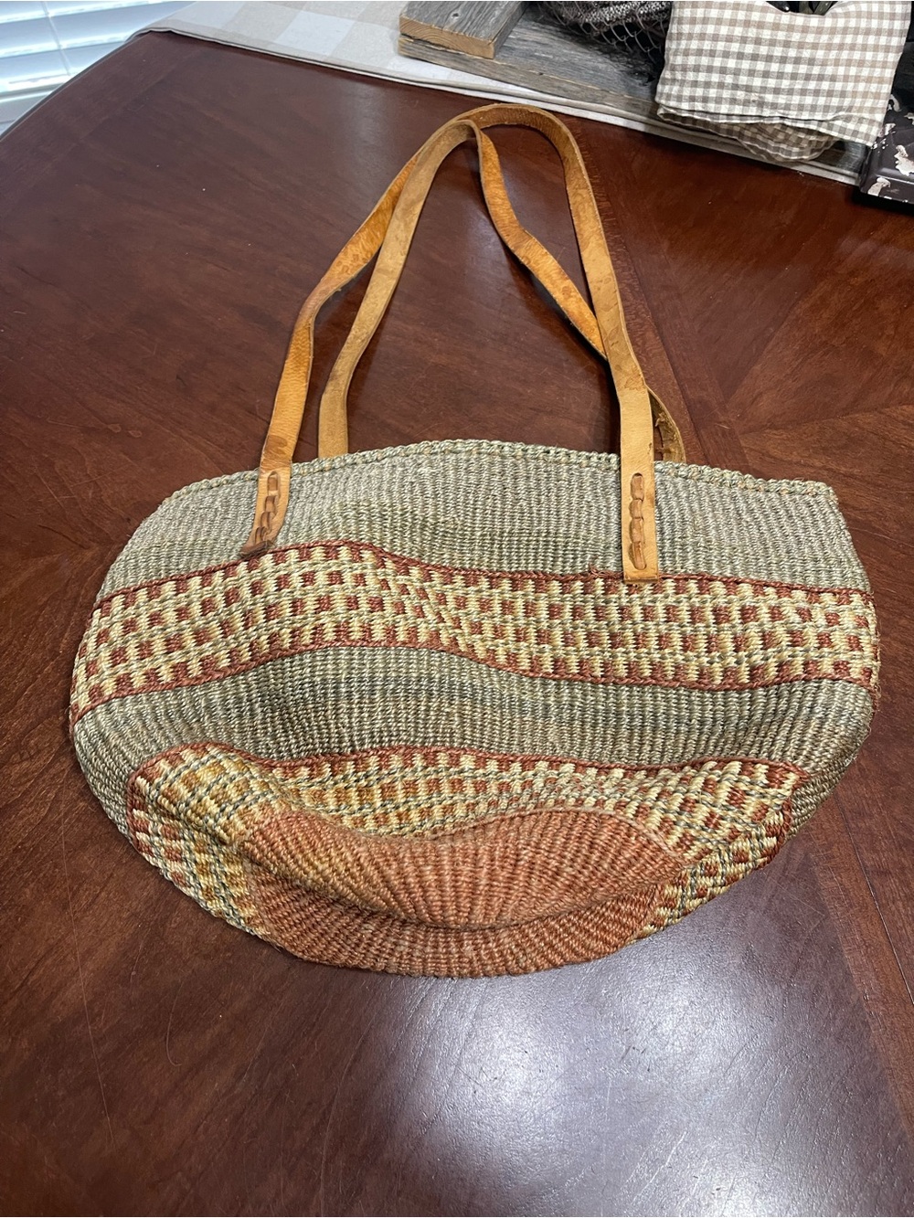 Vintage Sisal Market Bucket Bag Woven Straw Leather Large Purse Boho, Hippie - Picture 1 of 8